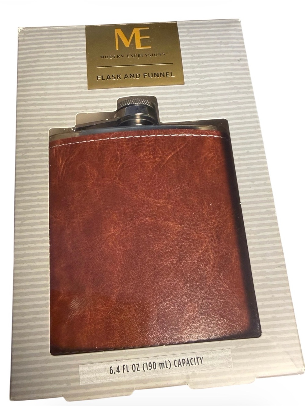 Modern Expressions Brown Leatherette Flask with Funnel